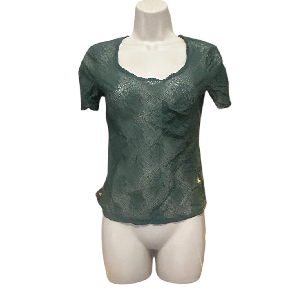 Kimchi Blue Beautiful Green Lace Short Sleeve Top w pocket